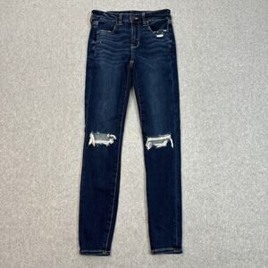 American Eagle Mid-Rise Jeans WMNS 4 Blue Denim Distressed Next Level Stretch